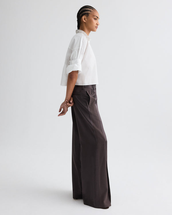 TWP Chocolate torte Taite Pant in Shiny Viscose Wool Satin view 4