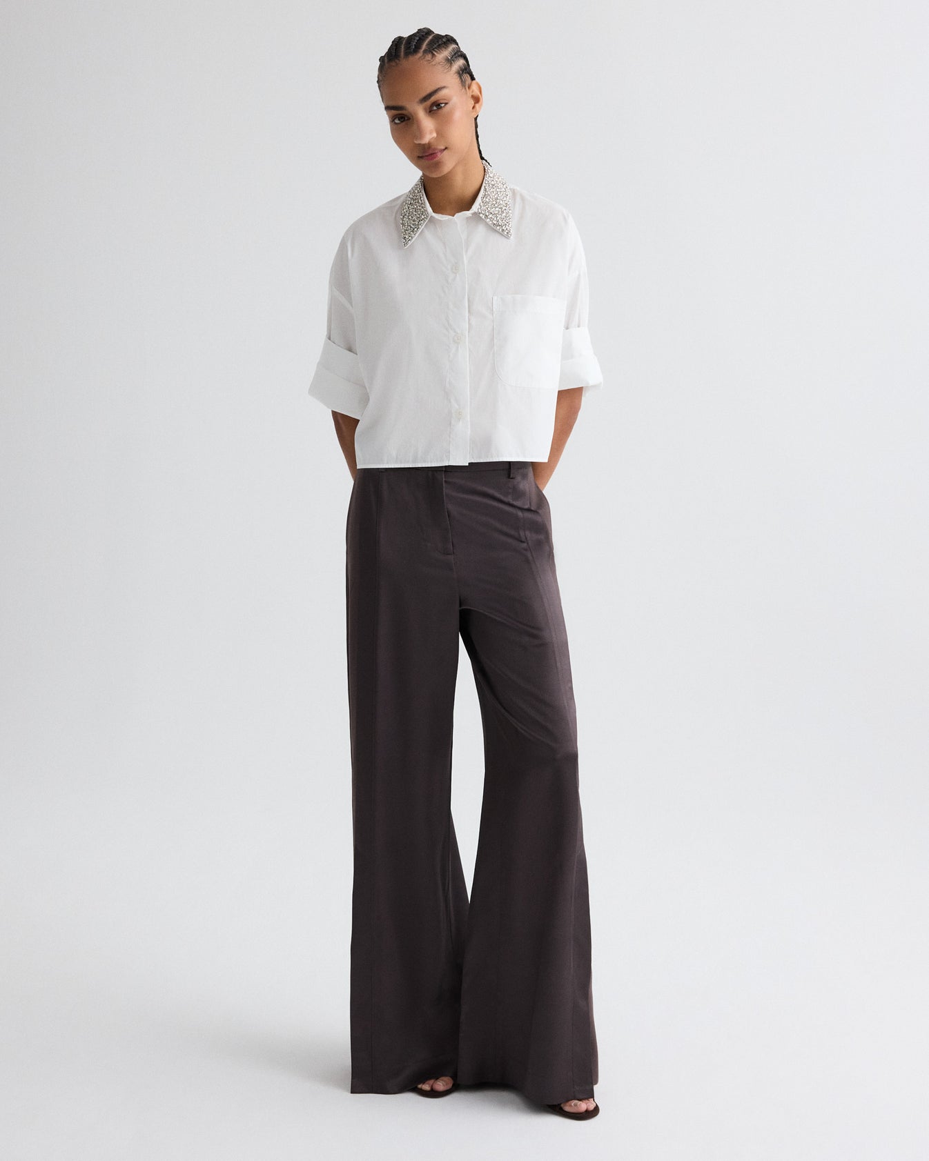 TWP Chocolate torte Taite Pant in Shiny Viscose Wool Satin view 2