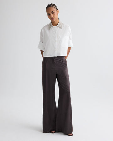 TWP Chocolate torte Taite Pant in Shiny Viscose Wool Satin view 2