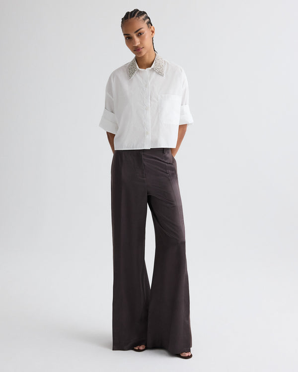 TWP Chocolate torte Taite Pant in Shiny Viscose Wool Satin view 2