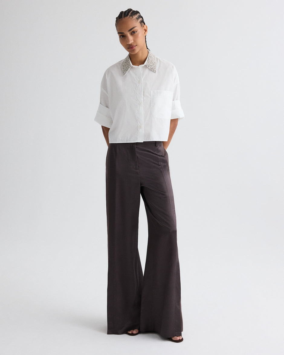 TWP Chocolate torte Taite Pant in Shiny Viscose Wool Satin view 2