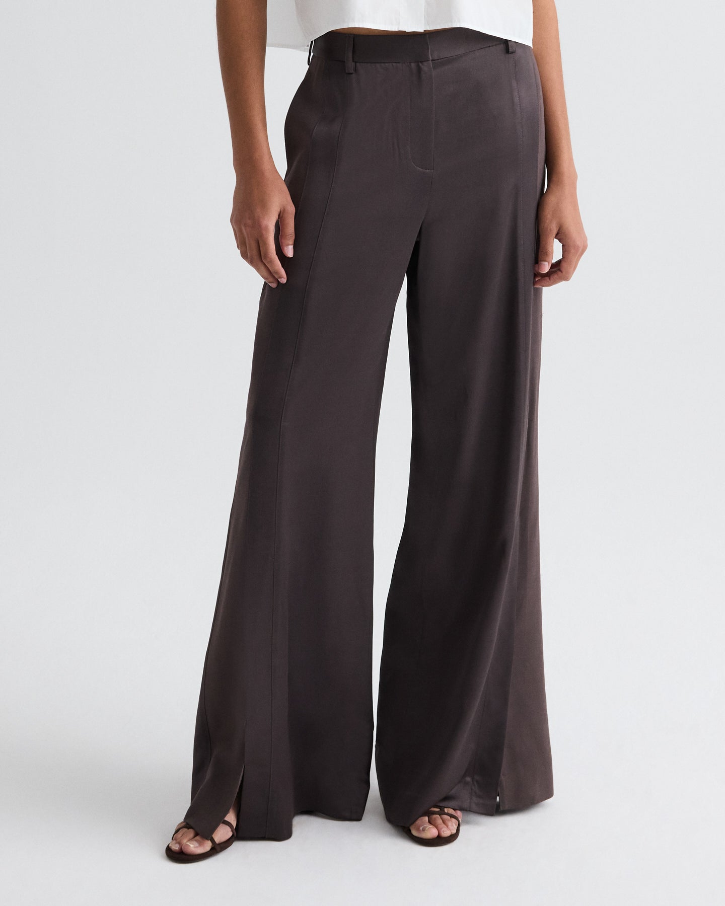 TWP Chocolate torte Taite Pant in Shiny Viscose Wool Satin view 1