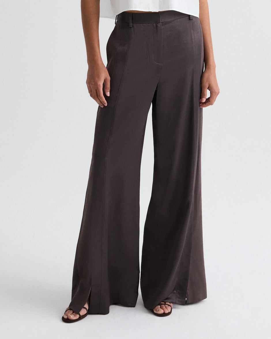 TWP Chocolate torte Taite Pant in Shiny Viscose Wool Satin view 1