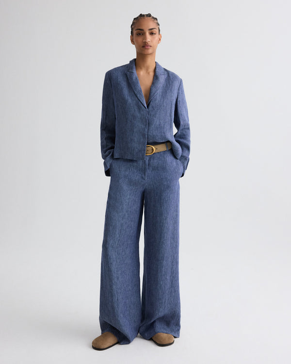 TWP Medium indigo Dylan Pant in Lightweight Washed Hemp Denim view 2