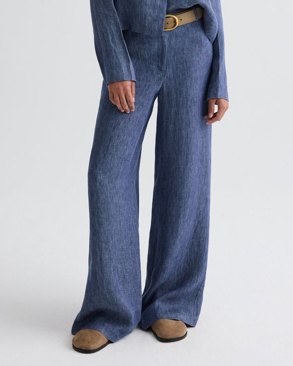 TWP Medium indigo Dylan Pant in Lightweight Washed Hemp Denim view 1