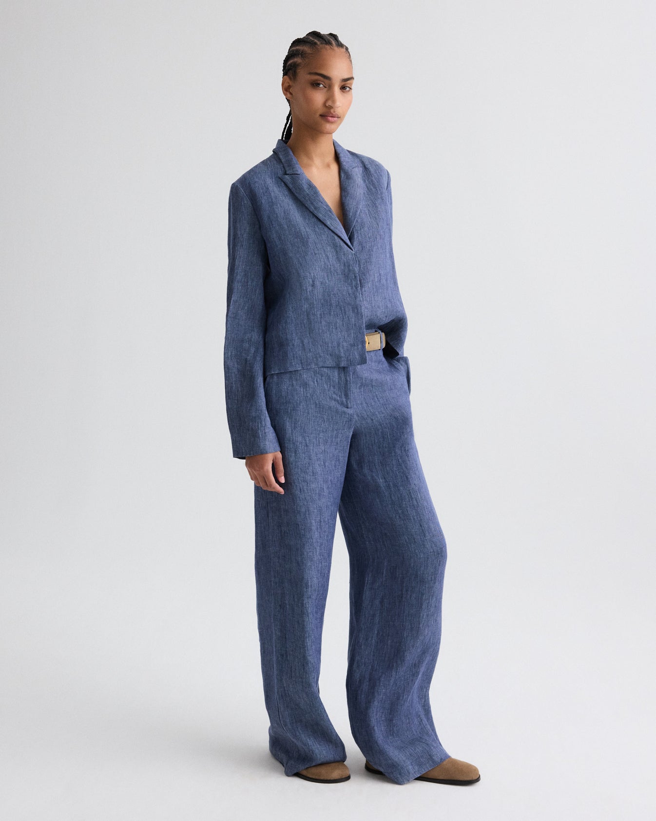 TWP Medium indigo Dylan Pant in Lightweight Washed Hemp Denim view 3