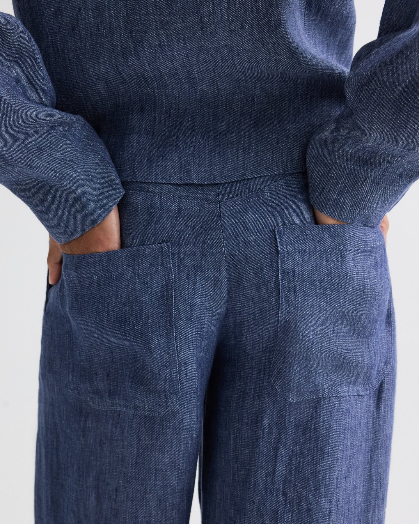 TWP Medium indigo Dylan Pant in Lightweight Washed Hemp Denim view 4