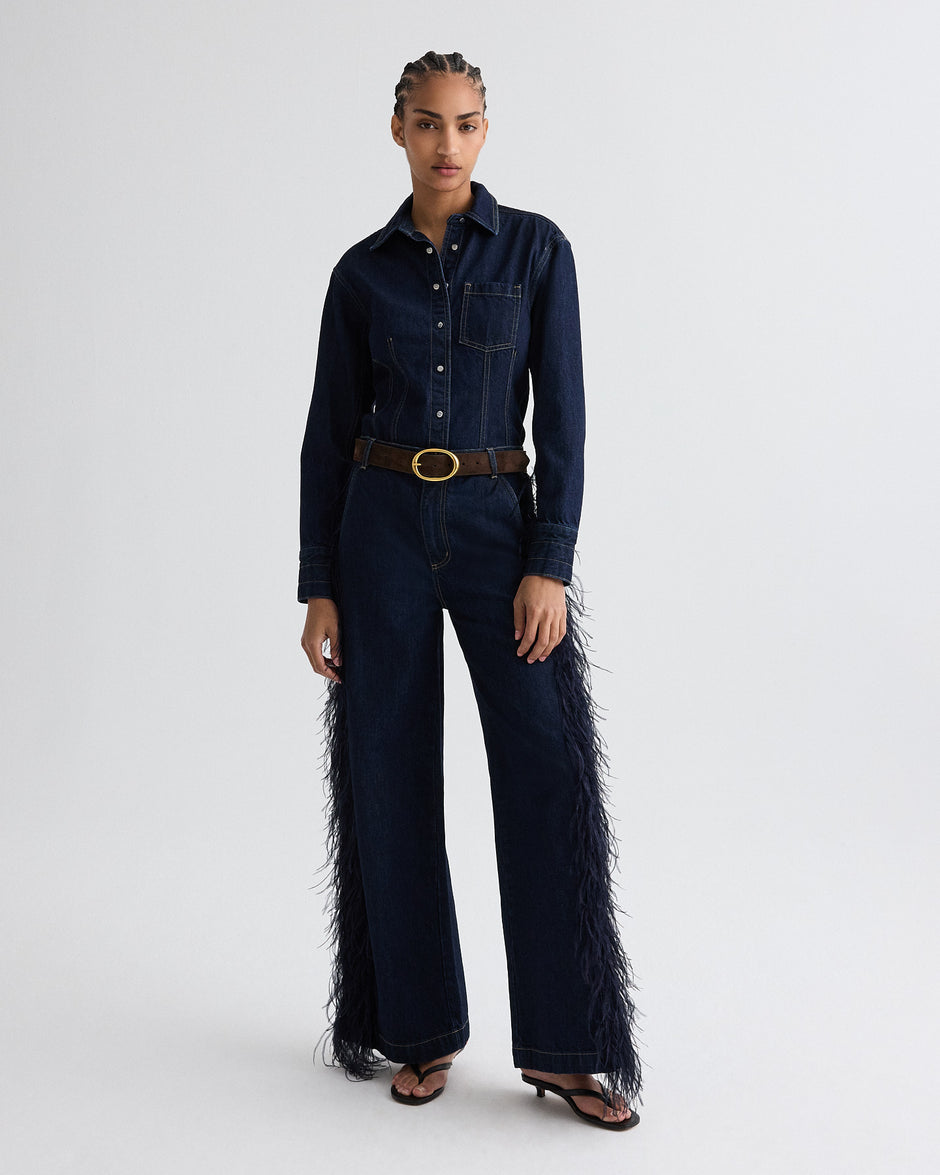 TWP Indigo resin Mott St. Jean with Feathers in Heavy Denim view 2