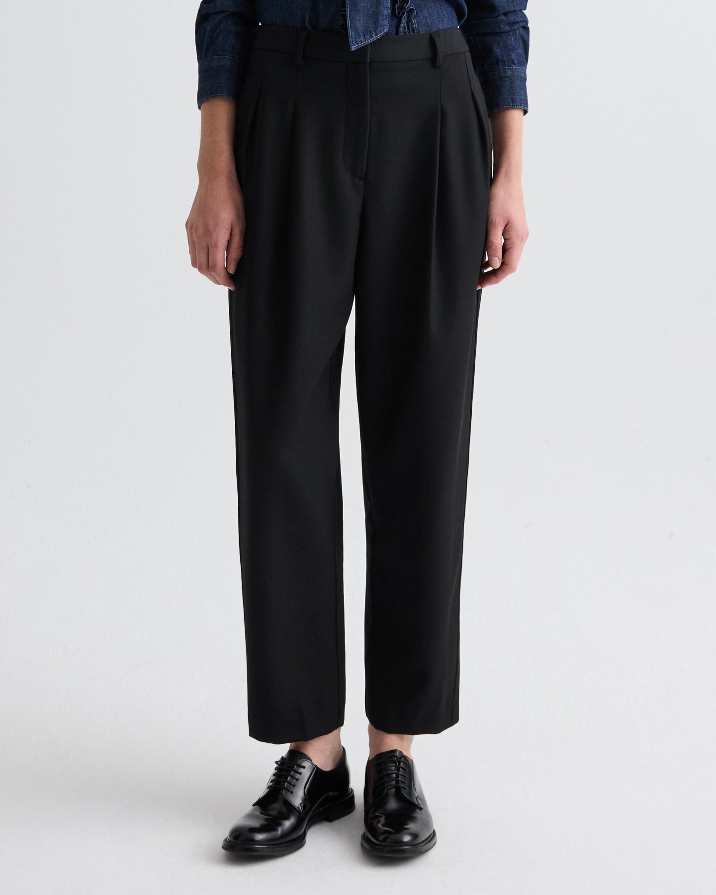 TWP Black Cornelia St. Pant with Tux Stripe in Compact Suiting view 1