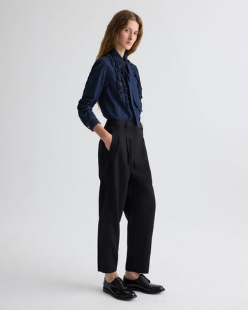 TWP Black Cornelia St. Pant with Tux Stripe in Compact Suiting view 4