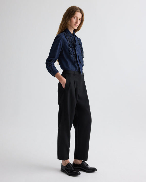 TWP Black Cornelia St. Pant with Tux Stripe in Compact Suiting view 4