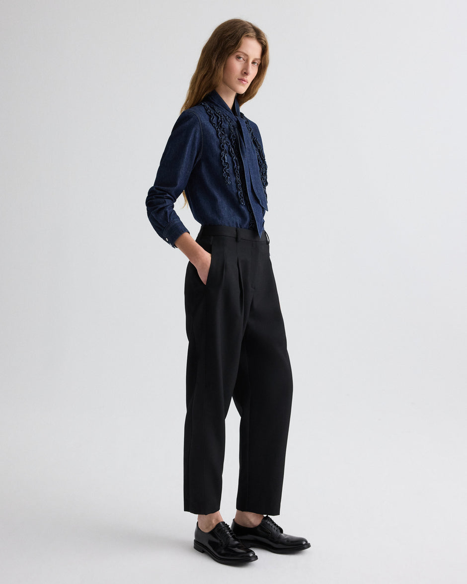 TWP Black Cornelia St. Pant with Tux Stripe in Compact Suiting view 4