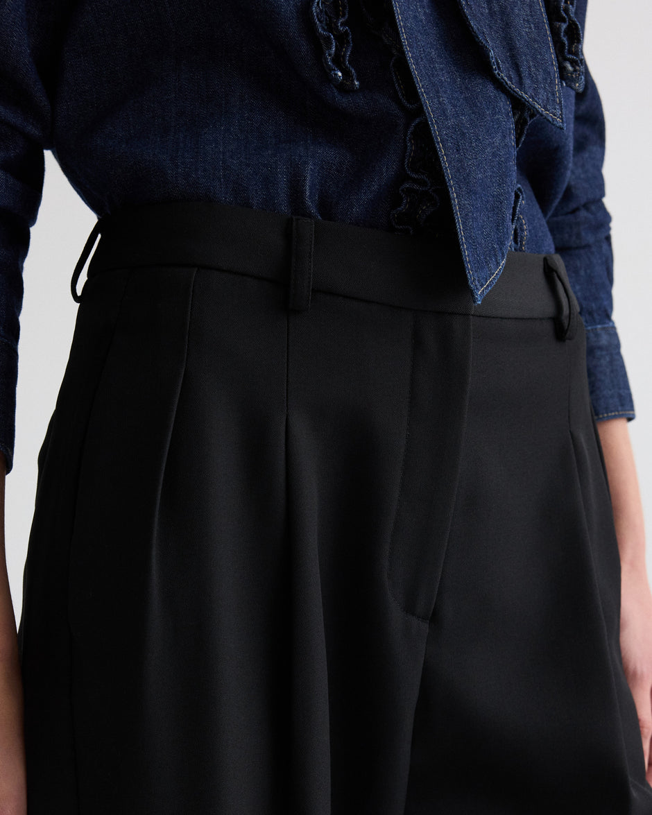 TWP Black Cornelia St. Pant with Tux Stripe in Compact Suiting view 2