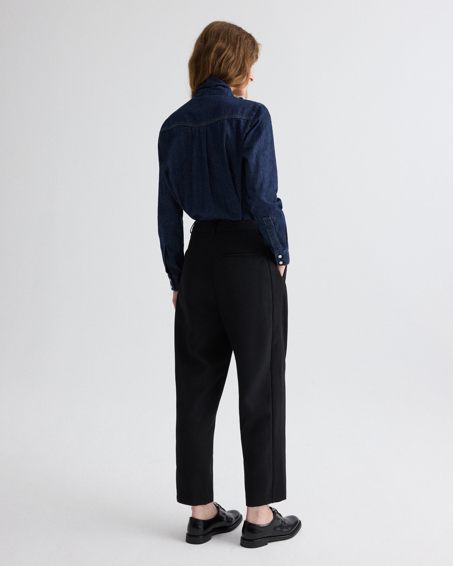 TWP Black Cornelia St. Pant with Tux Stripe in Compact Suiting view 5