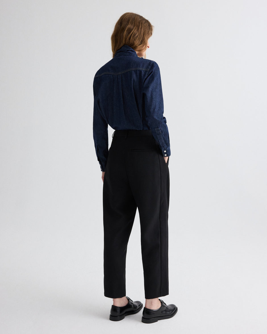 TWP Black Cornelia St. Pant with Tux Stripe in Compact Suiting view 5