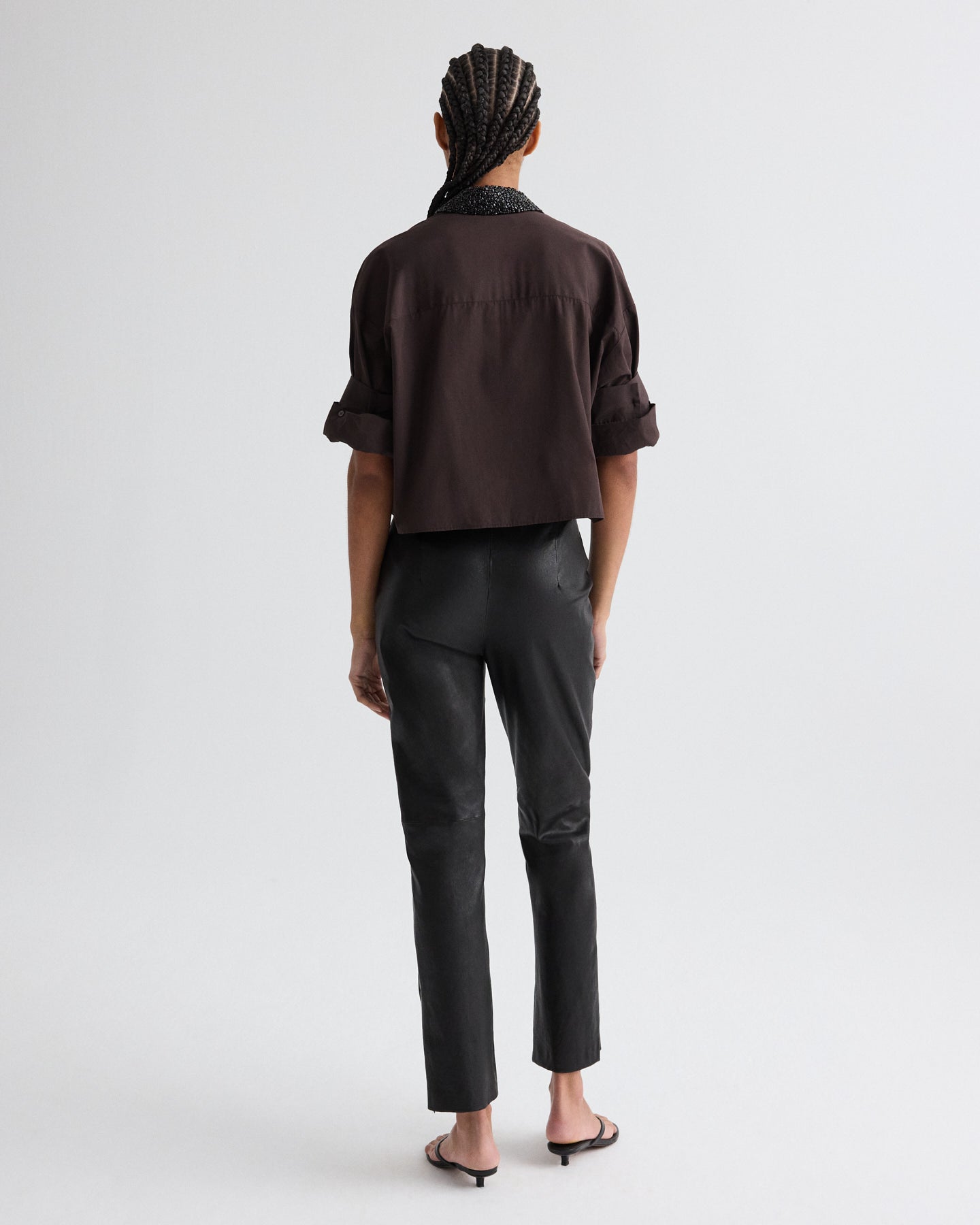 TWP Black Logan Pant in Stretch Leather view 10