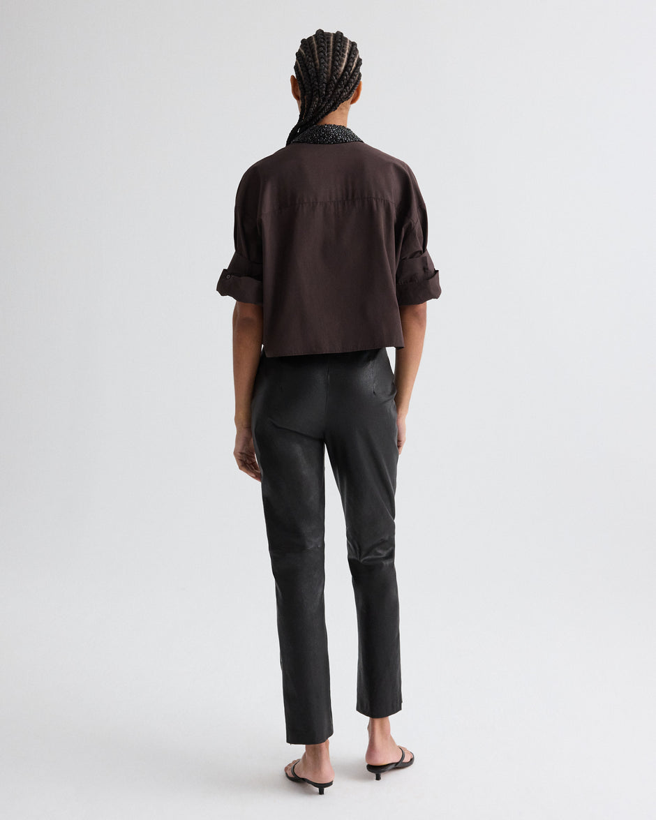 TWP Black Logan Pant in Stretch Leather view 6