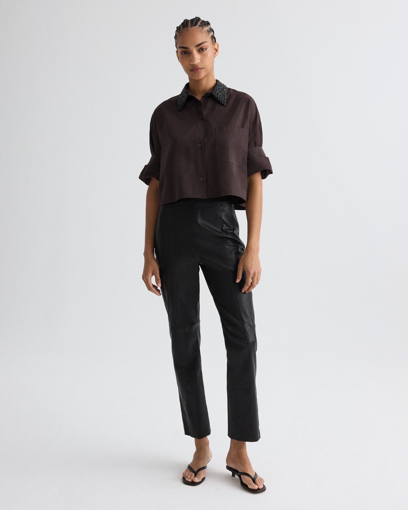TWP Black Logan Pant in Stretch Leather view 3