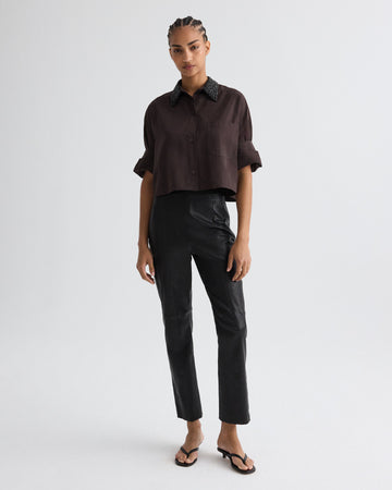 TWP Black Logan Pant in Stretch Leather view 3