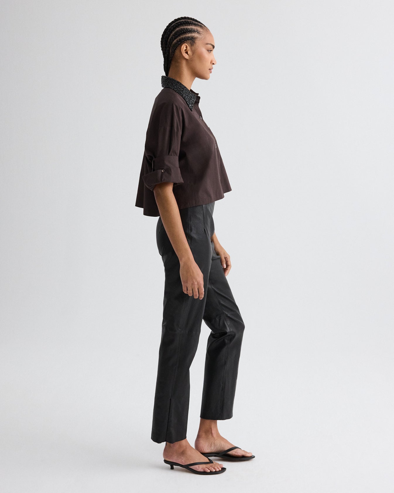 TWP Black Logan Pant in Stretch Leather view 4