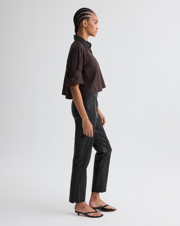 TWP Black Logan Pant in Stretch Leather view 4