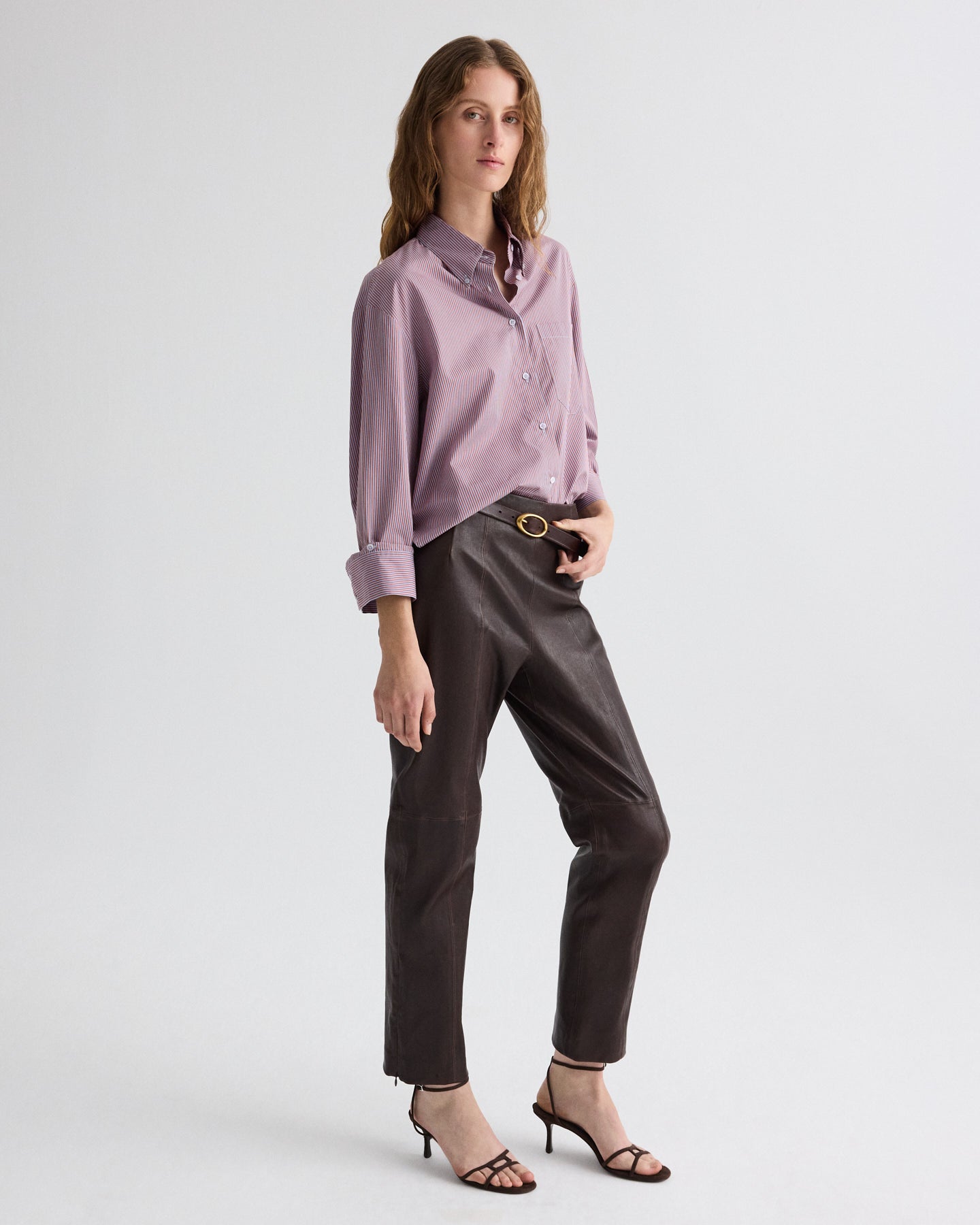 TWP Chocolate Logan Pant in Stretch Leather view 1