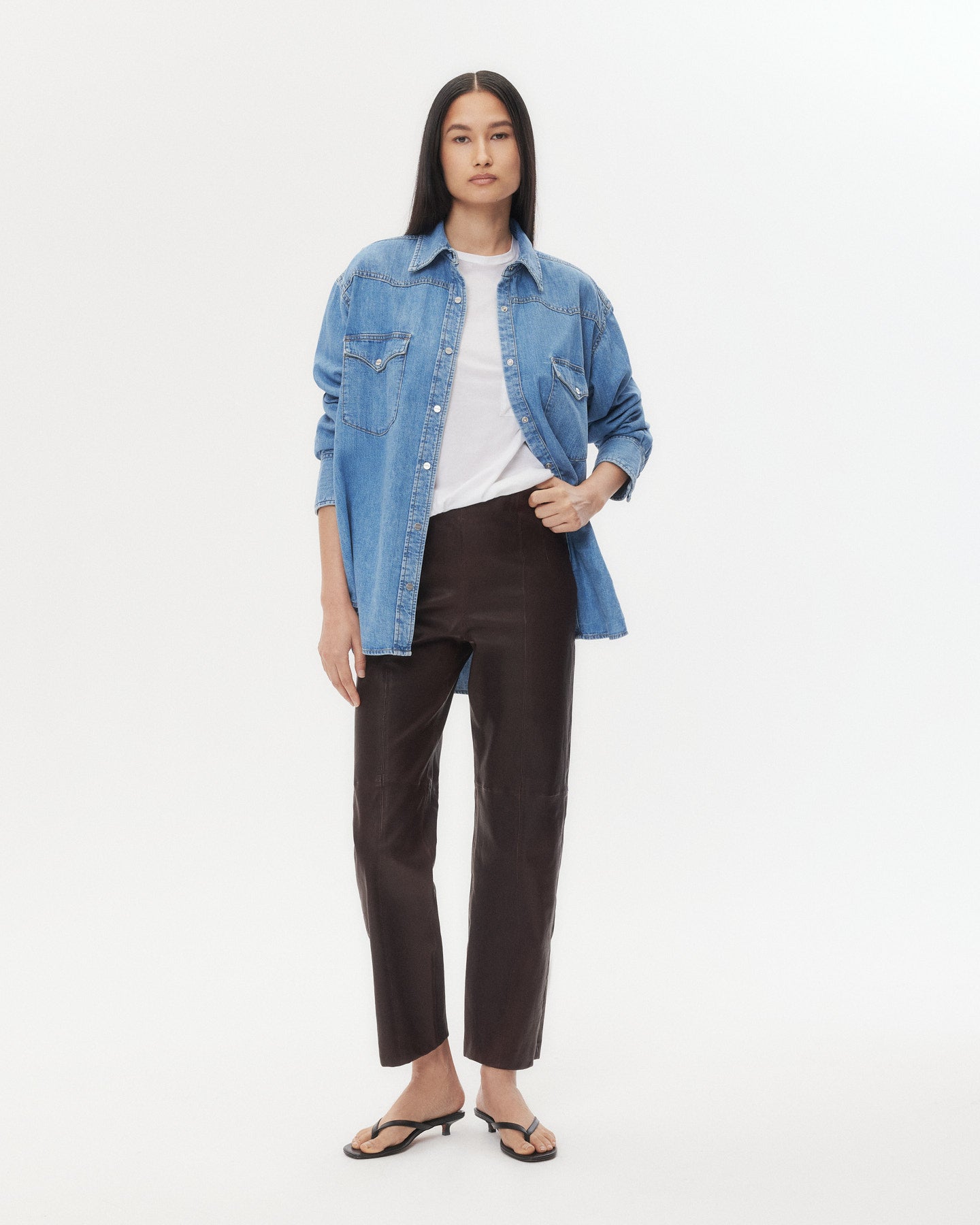 TWP Chocolate Logan Pant in Stretch Leather view 4