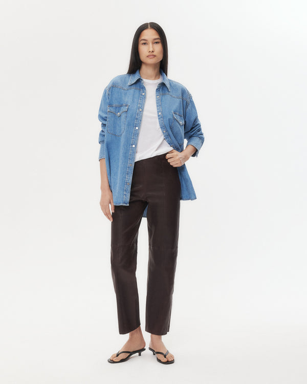 TWP Chocolate Logan Pant in Stretch Leather view 4