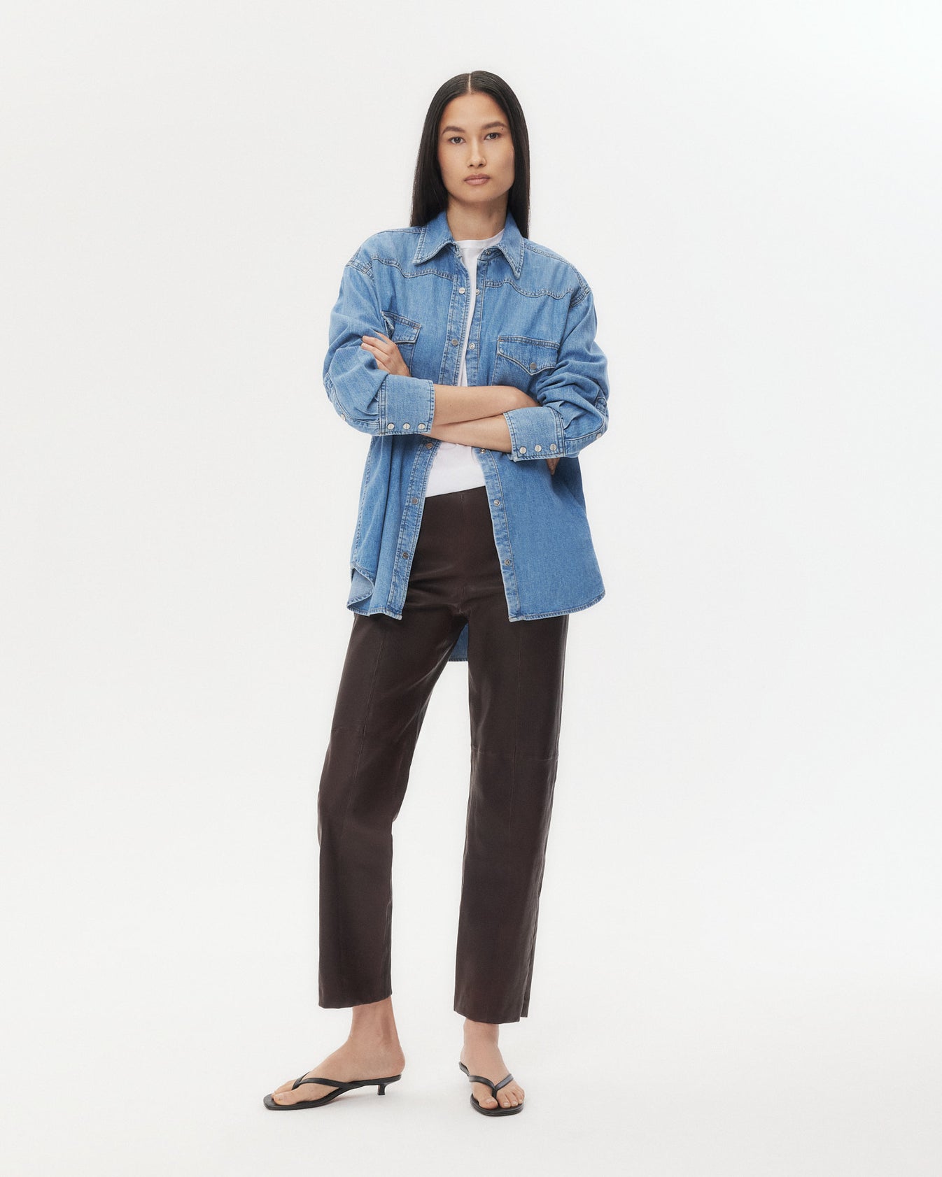 TWP Chocolate Logan Pant in Stretch Leather view 5