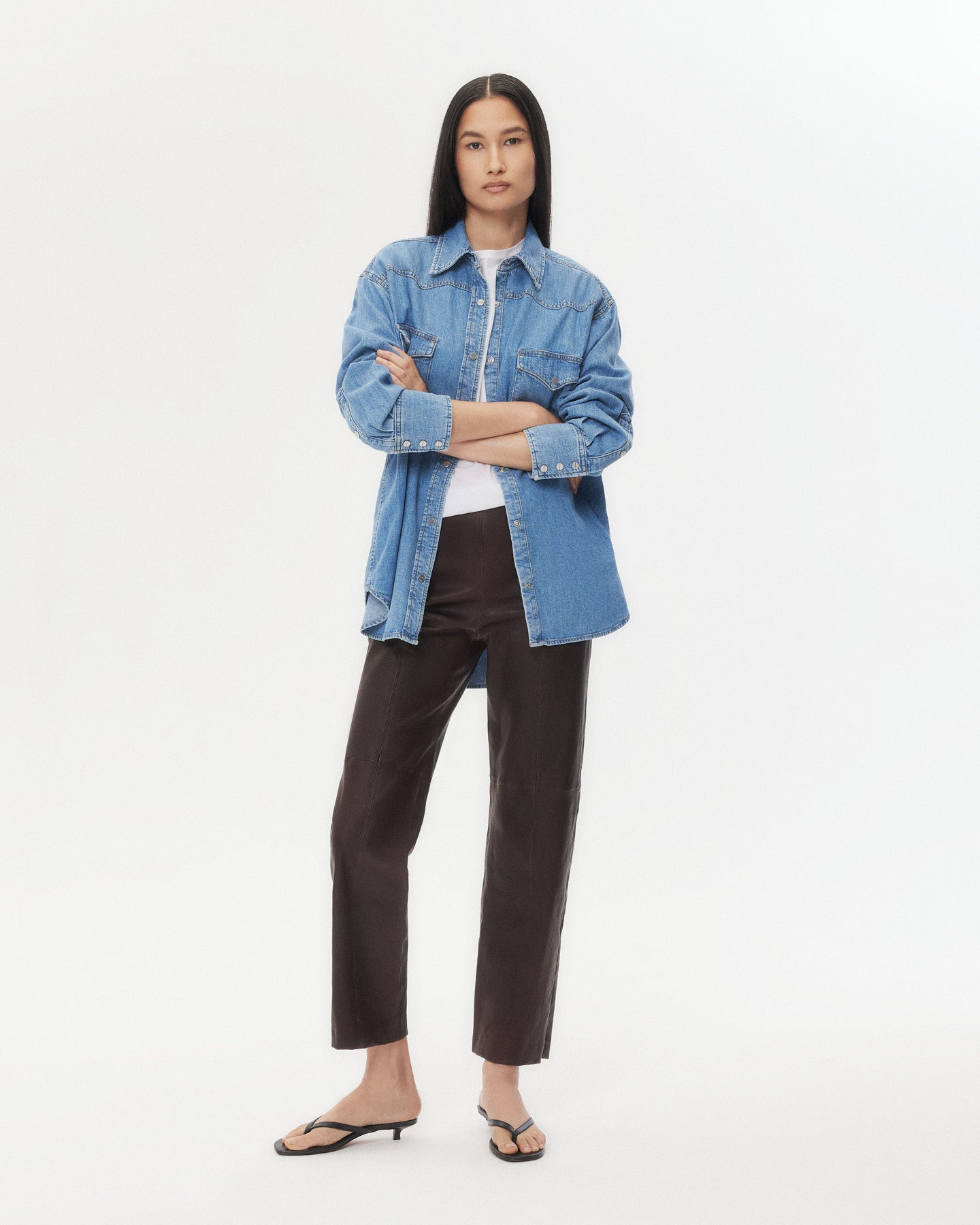 TWP Chocolate Logan Pant in Stretch Leather view 5