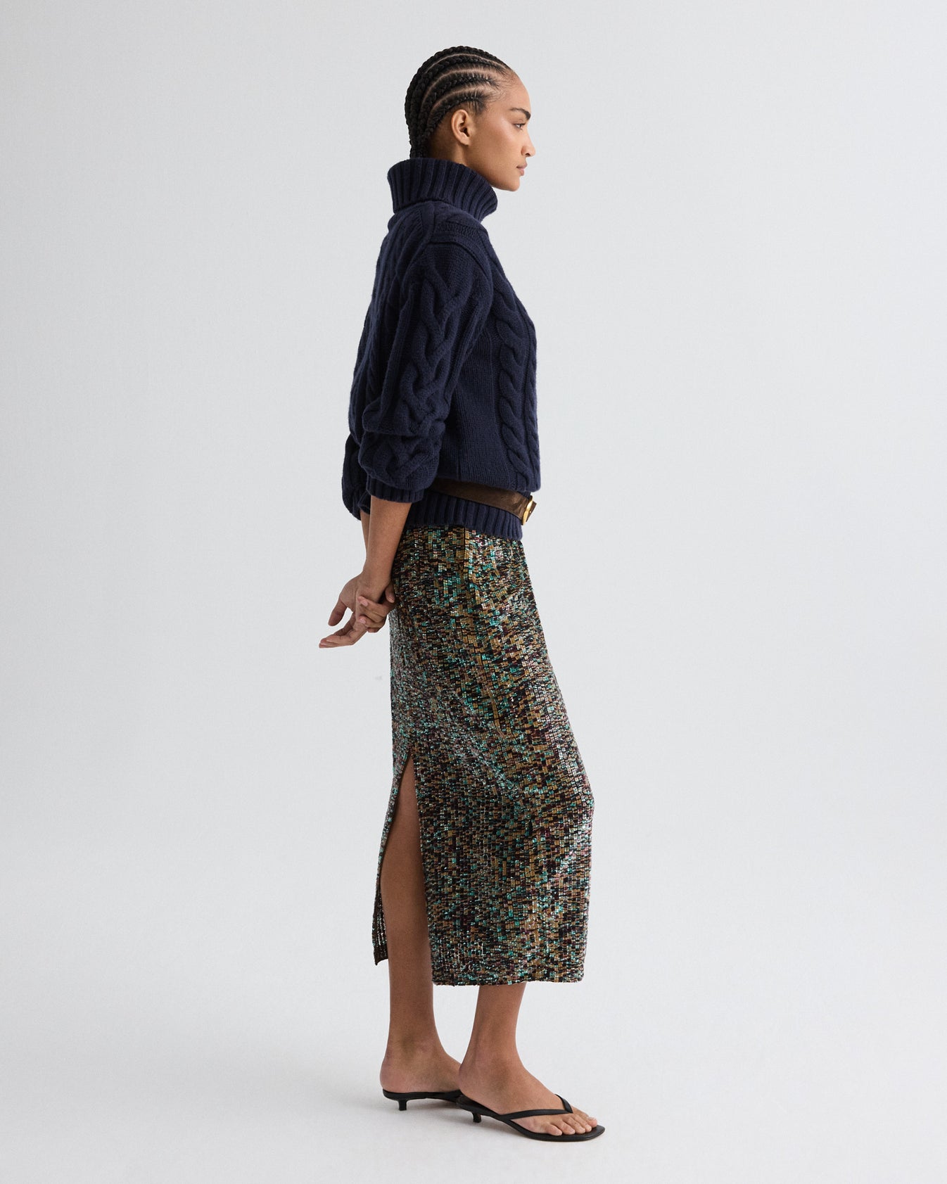 TWP Dark chocolate Sylkie Skirt in Sequin Abstract Sequins view 3