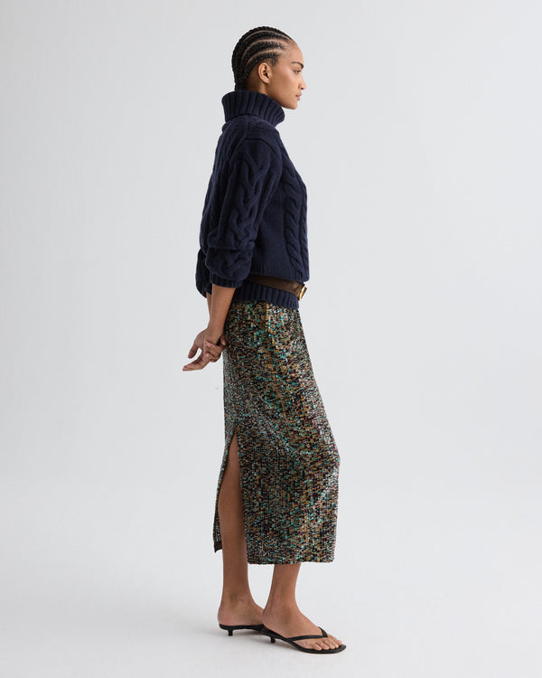 TWP Dark chocolate Sylkie Skirt in Sequin Abstract Sequins view 3