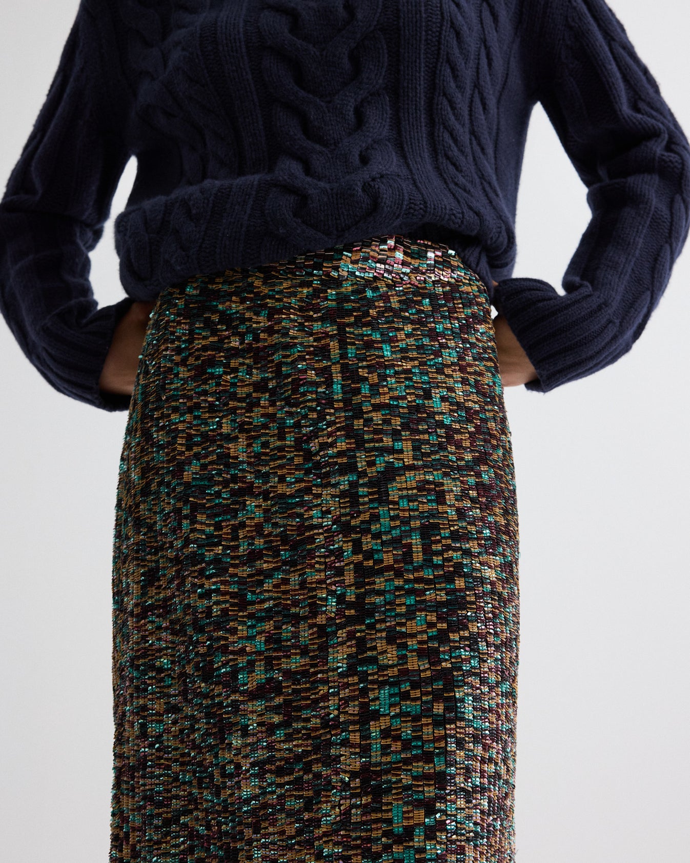 TWP Dark chocolate Sylkie Skirt in Sequin Abstract Sequins view 4