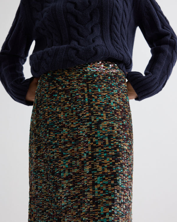TWP Dark chocolate Sylkie Skirt in Sequin Abstract Sequins view 4