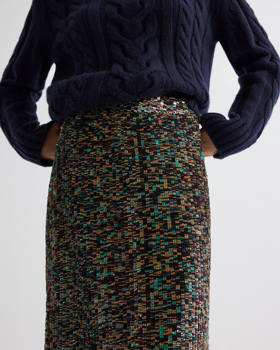 TWP Dark chocolate Sylkie Skirt in Sequin Abstract Sequins view 4