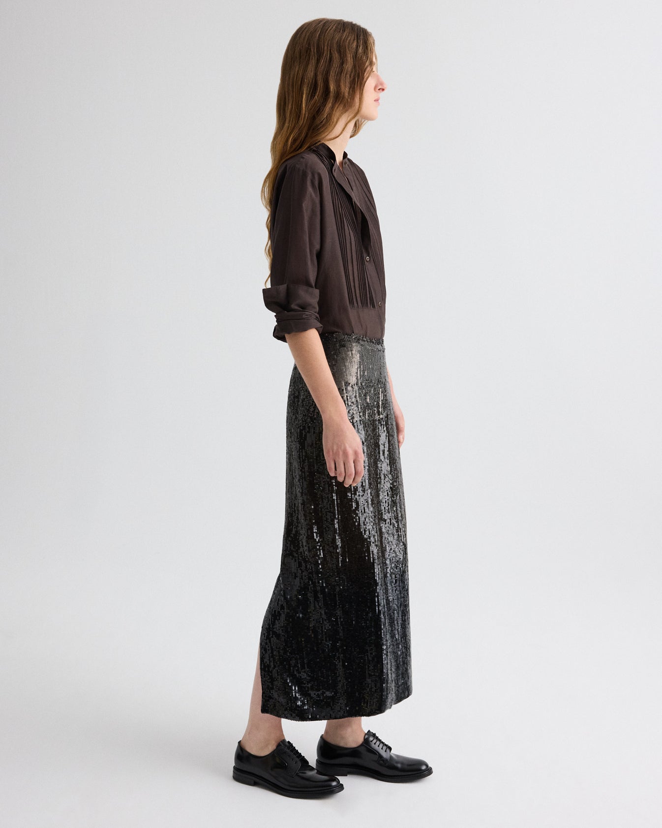 TWP Dark chocolate gradient Sylkie Skirt in Fishscale Sequins view 4