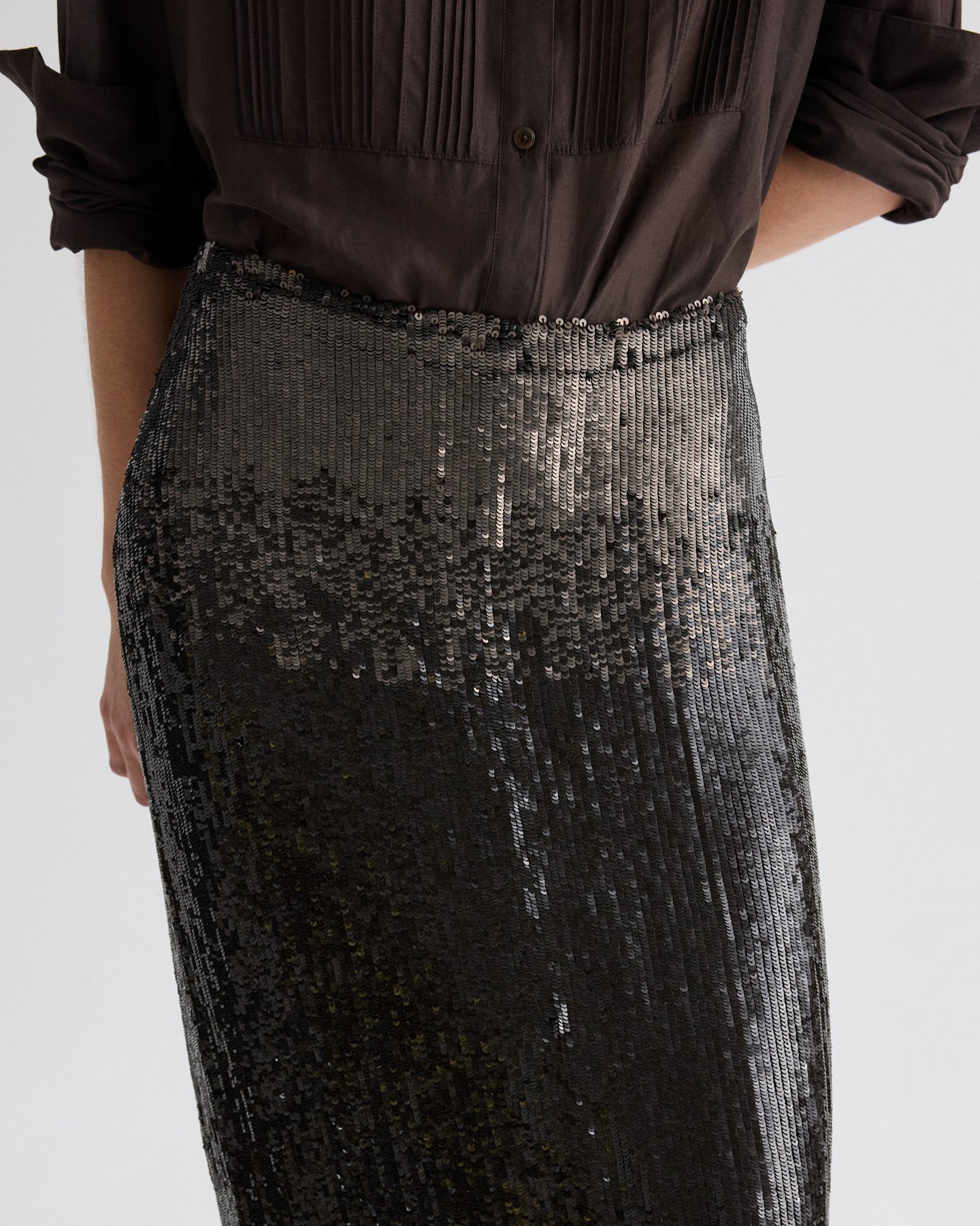 TWP Dark chocolate gradient Sylkie Skirt in Fishscale Sequins view 2