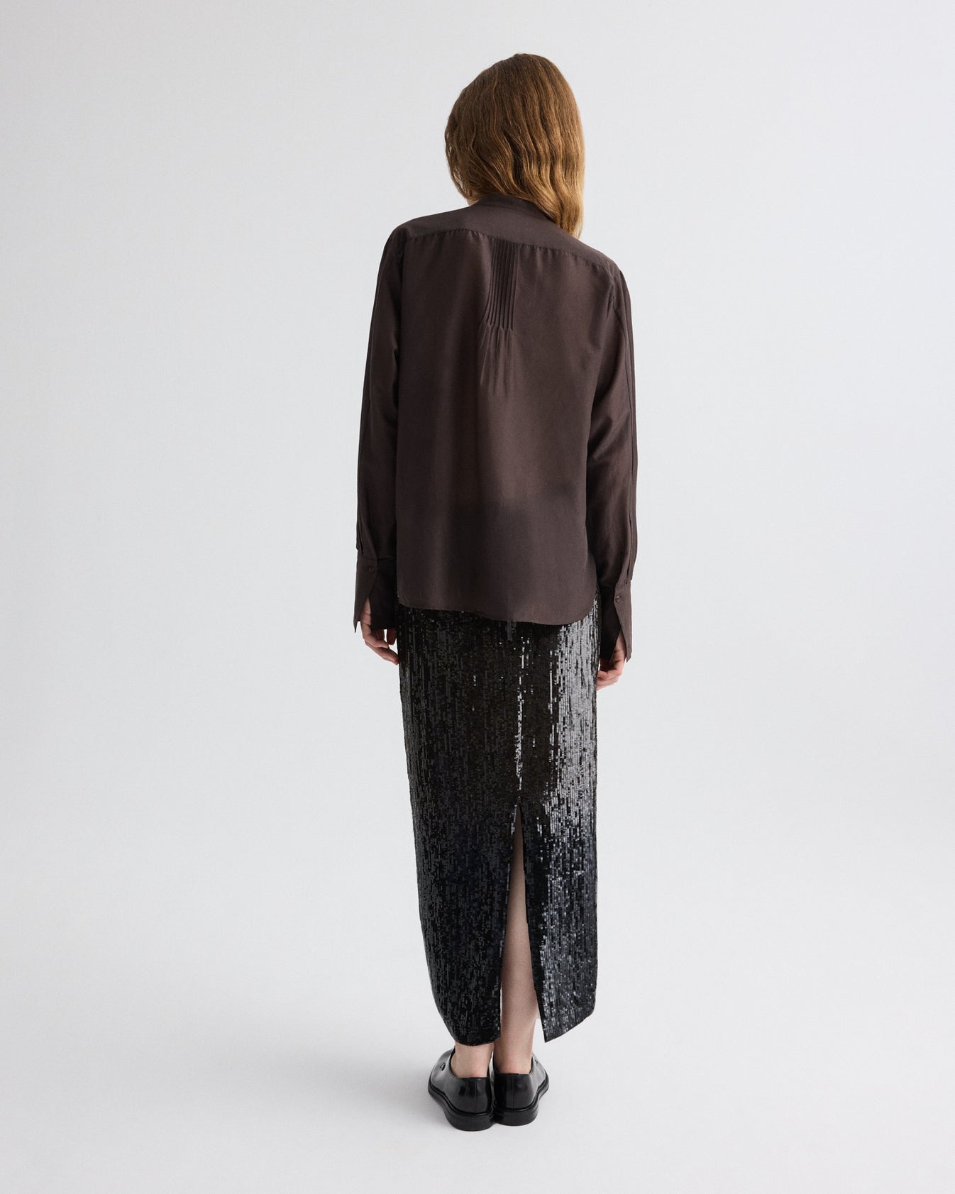 TWP Dark chocolate gradient Sylkie Skirt in Fishscale Sequins view 5