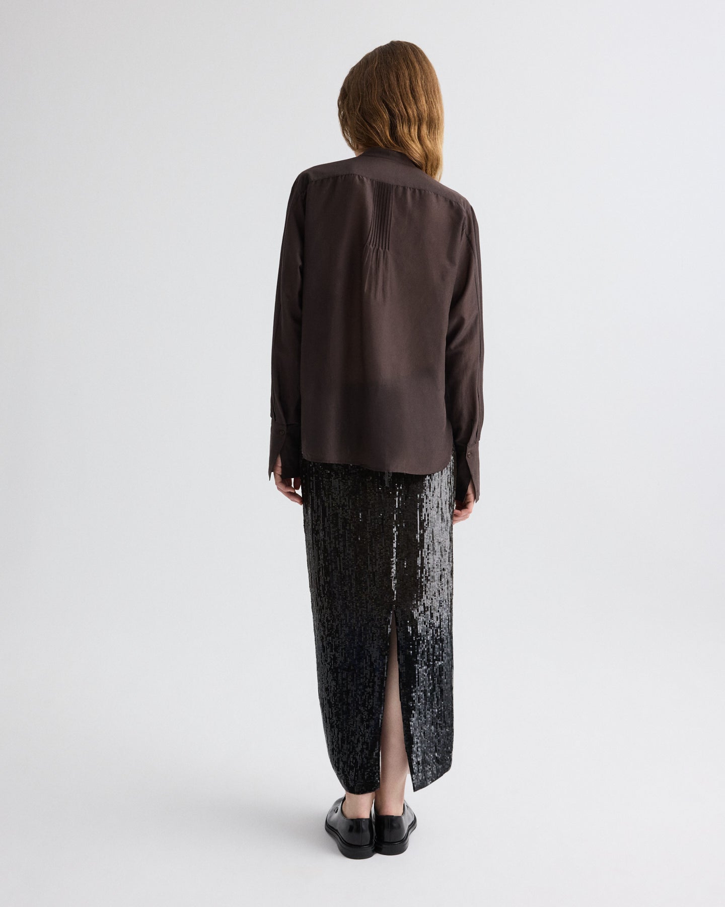 TWP Dark chocolate gradient Sylkie Skirt in Fishscale Sequins view 5