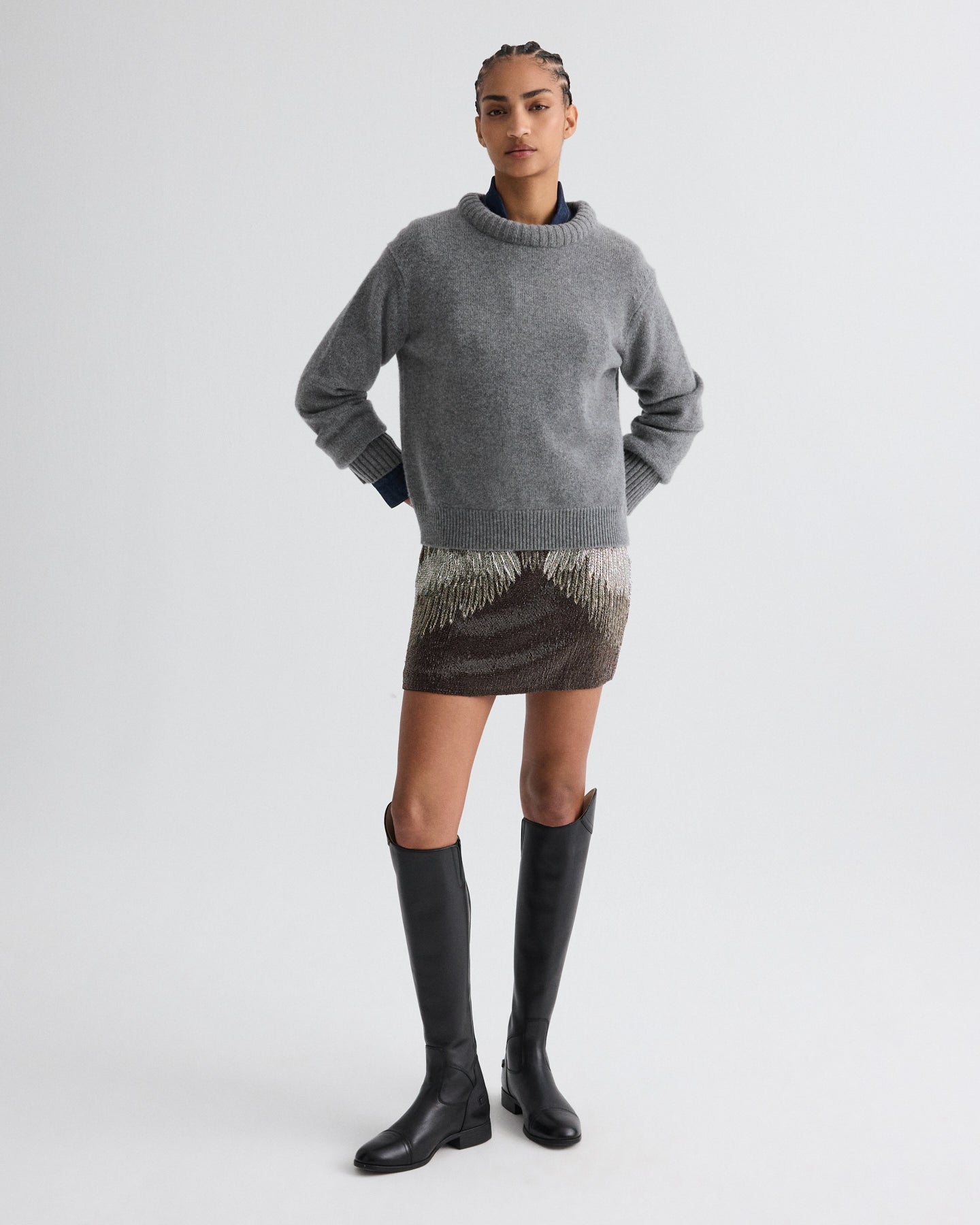 TWP Dark chocolate / gunmetal Minnies Skirt in Bugle Beads view 1