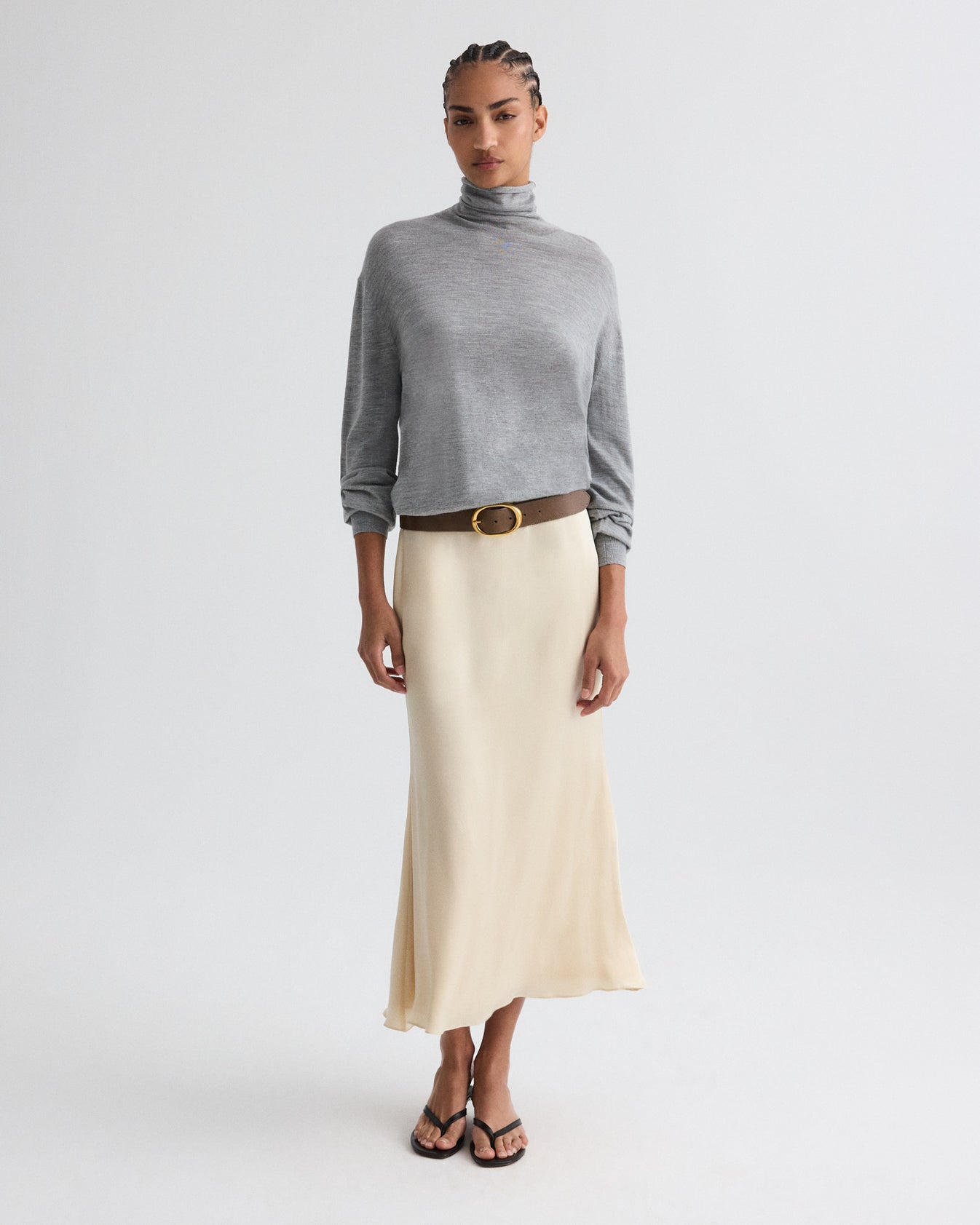 TWP Parchment At Last Midi Skirt in Shiny Viscose Satin view 2
