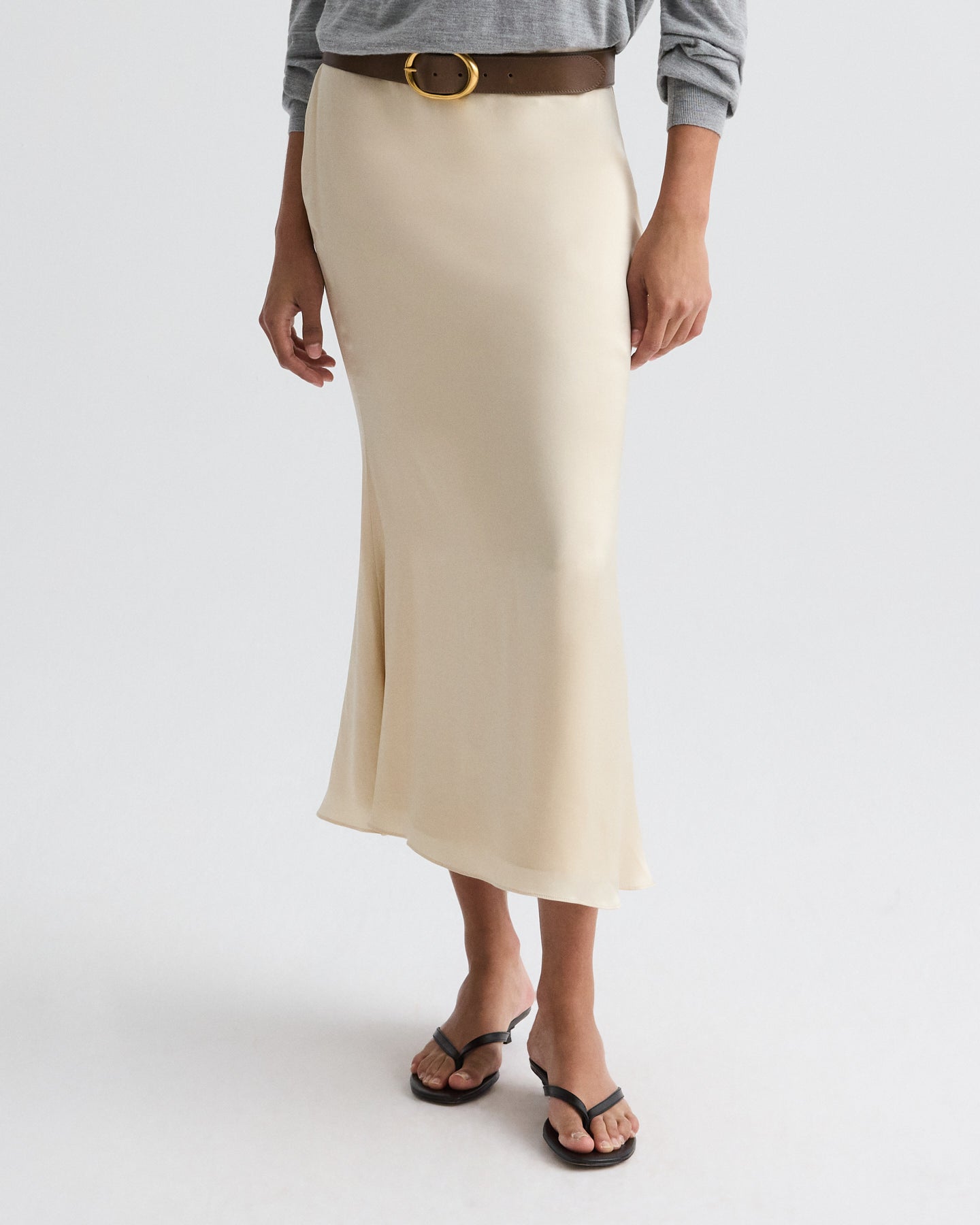 TWP Parchment At Last Midi Skirt in Shiny Viscose Satin view 1