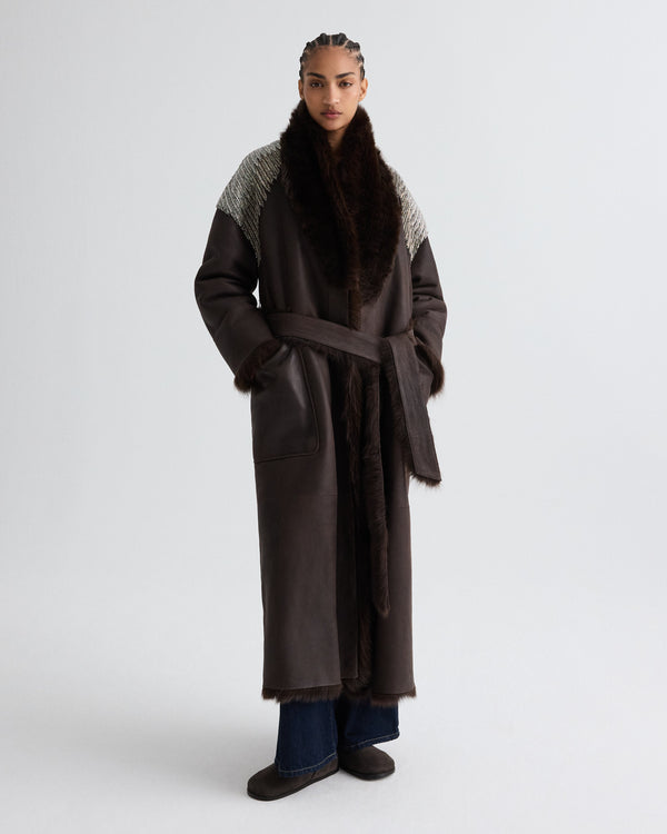TWP Dark chocolate / gunmetal She Talks to Angels Shearling Coat view 2