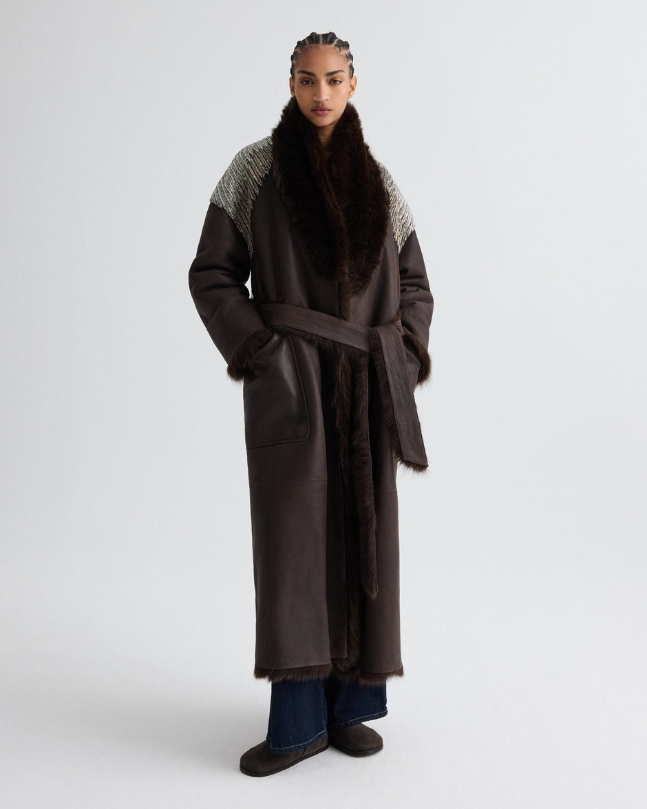TWP Dark chocolate / gunmetal She Talks to Angels Shearling Coat view 2