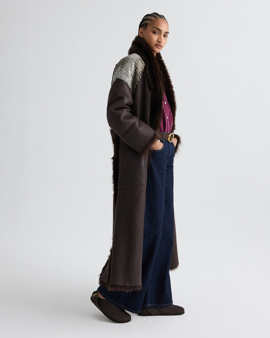 TWP Dark chocolate / gunmetal She Talks to Angels Shearling Coat view 3