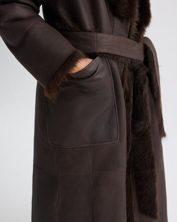 TWP Dark chocolate / gunmetal She Talks to Angels Shearling Coat view 4