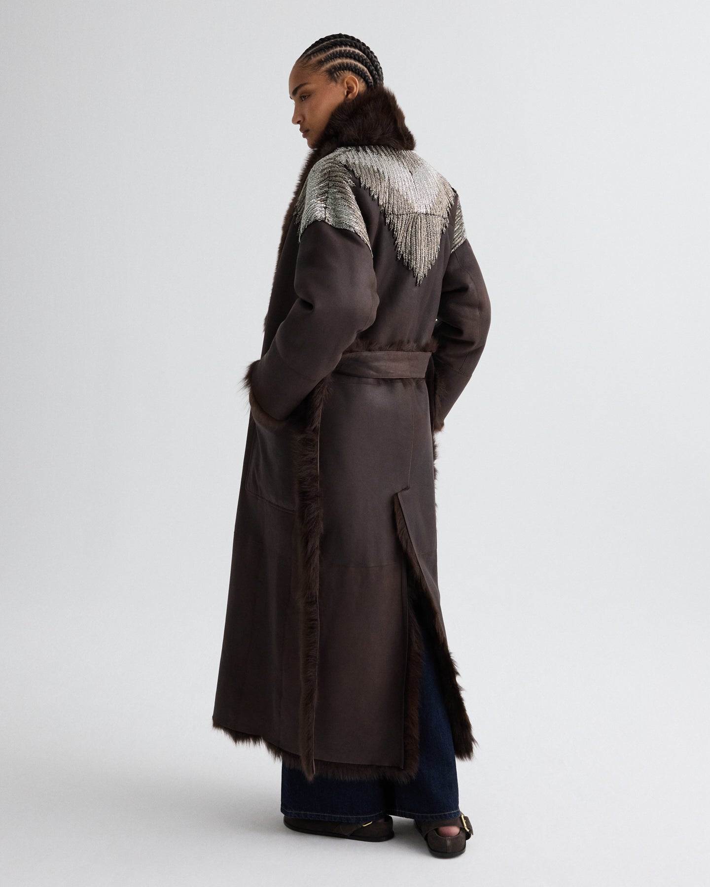 Dark chocolate / gunmetal She Talks to Angels Shearling Coat | TWP