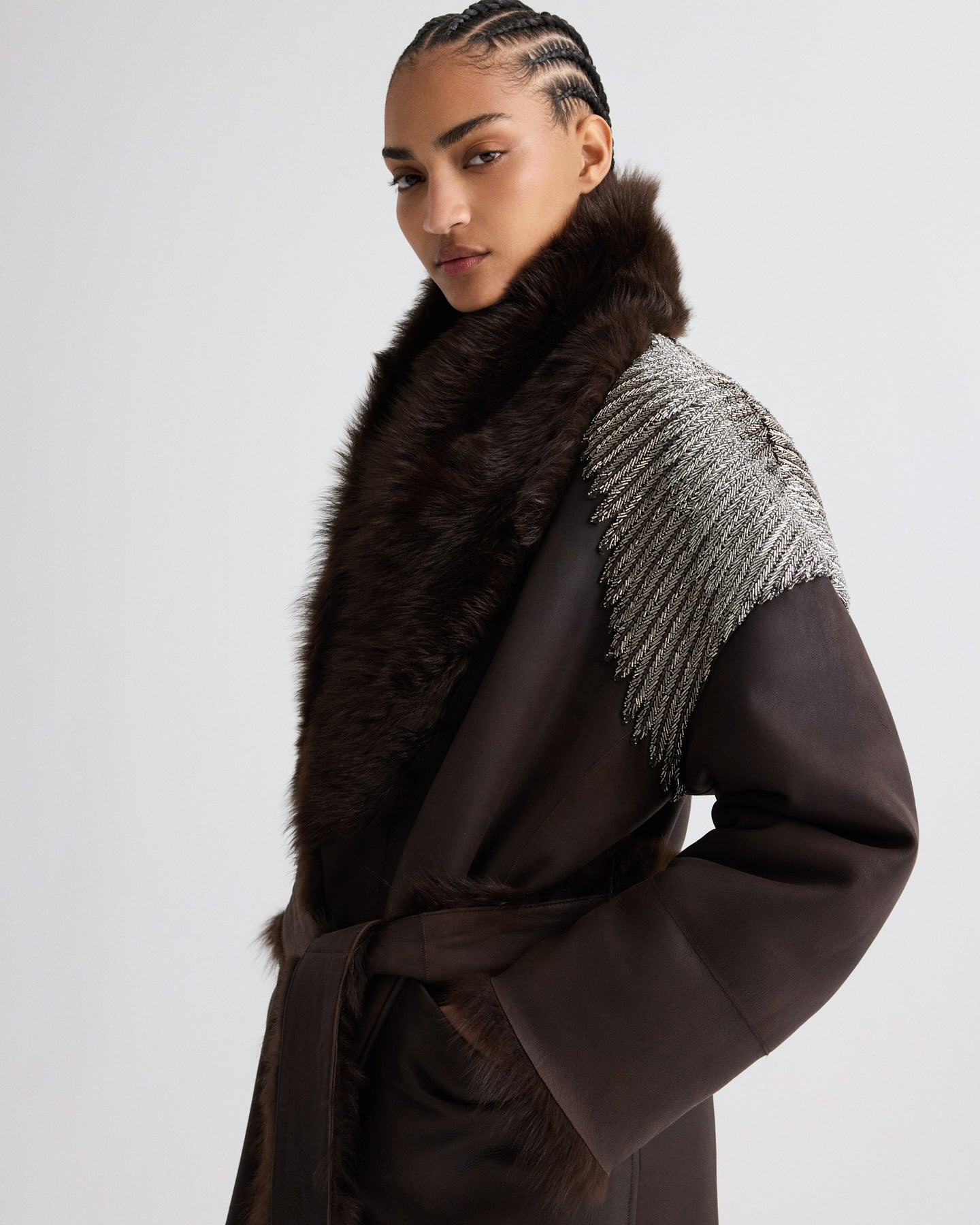 Dark chocolate / gunmetal She Talks to Angels Shearling Coat | TWP Dark chocolate / gunmetal She Talks to Angels Shearling Coat | TWP
