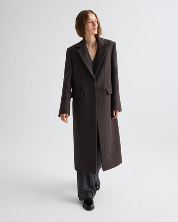 TWP Dark chocolate Mattie Coat in Dotted Stripe Suiting view 1