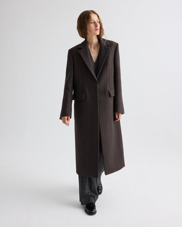 TWP Dark chocolate Mattie Coat in Dotted Stripe Suiting view 1